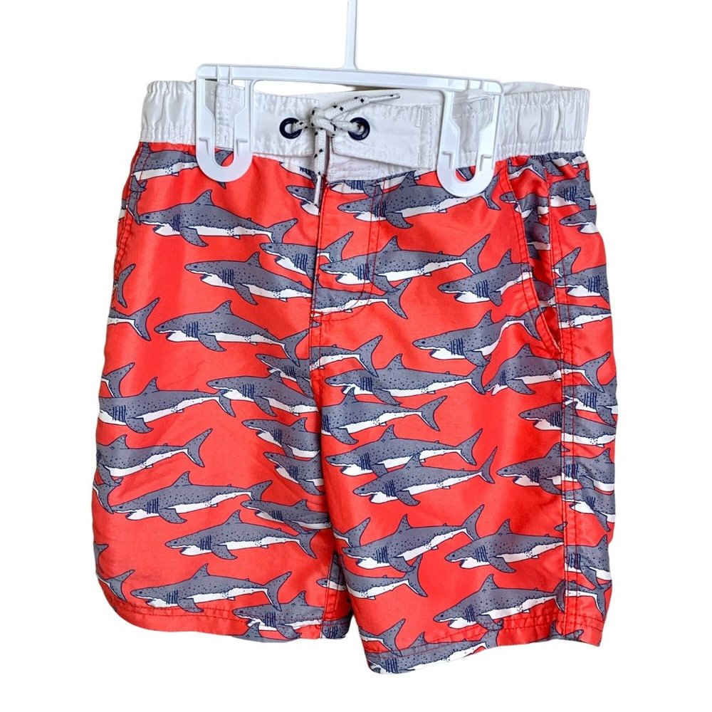 Boden Shark Print Lined Swim Trunks Boys Size 8-9